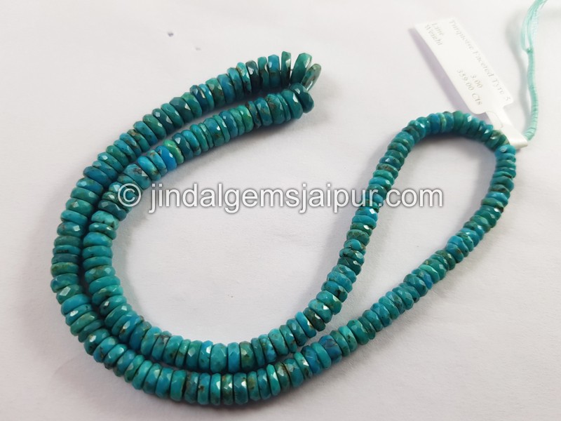Natural Deep Blue Turquoise Faceted Tyre Beads